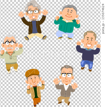 六名老年男子圍成一圈跳躍 135074624