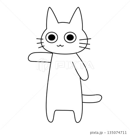手を広げて案内や誘導をする可愛い白猫のイラスト 135074711