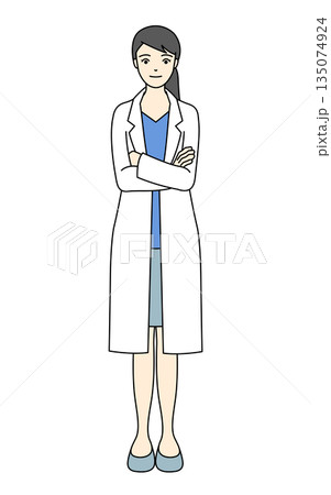 白衣を着て腕組みをする自信に満ちた女性医師の全身イラスト 白衣を着て腕組みをする自信に満ちた女性医師の全身イラスト 135074924