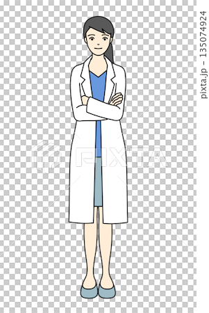白衣を着て腕組みをする自信に満ちた女性医師の全身イラスト 白衣を着て腕組みをする自信に満ちた女性医師の全身イラスト 135074924
