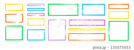 Hand drawn rectangle frame with brush strokes and rough edges. Color photo rectangle, box border. Hand drawn brush stroke texture stamp shape set with rough edge effect. Vector 135075053