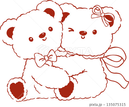 Valentine Teddy Bears Couple Hugging Outline Hand Drawn Valentine Teddy Bears Couple Hugging Outline Hand Drawn 135075315