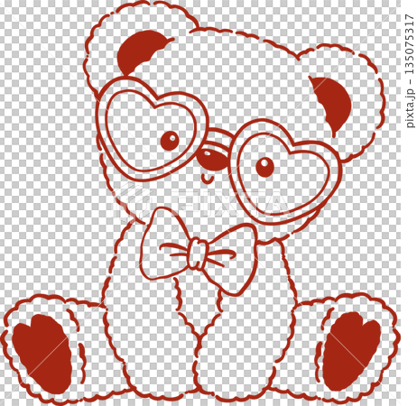 Valentine Teddy Bear with Heart Glasses and Bow Tie Outline Hand Drawn Valentine Teddy Bear with Heart Glasses and Bow Tie Outline Hand Drawn 135075317