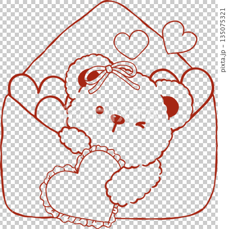 Valentine Teddy Bear in Love Letter Heart Outline Hand Drawn Valentine Teddy Bear in Love Letter Heart Outline Hand Drawn 135075321