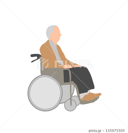 車椅子で外出する高齢男性のイラスト　介助・福祉・日常生活	 135075505