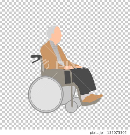 車椅子で外出する高齢男性のイラスト　介助・福祉・日常生活	 135075505
