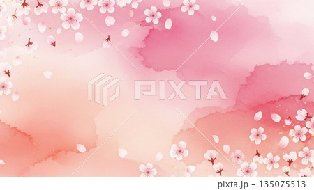 桜模様が広がるピンクの春背景イラスト 135075513