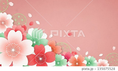 桜模様が広がるピンクの春背景イラスト 135075528