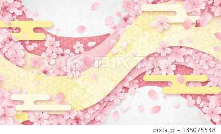 桜模様が広がるピンクの春背景イラスト 135075538