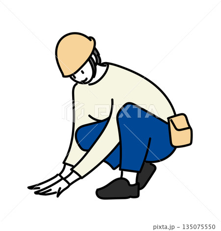イラスト素材: しゃがんで作業する工事作業員の男性 135075550
