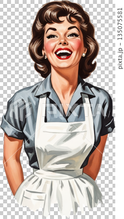 復古家庭主婦插畫：一位微笑的女性 135075581