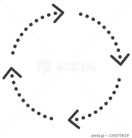 4つで円形になるシンプルな破線の矢印　モノクロ 135075619