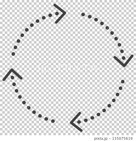 4つで円形になるシンプルな破線の矢印　モノクロ 135075619