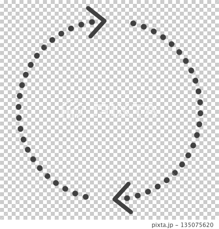 2つで円形になるシンプルな破線の矢印 モノクロ 2つで円形になるシンプルな破線の矢印 モノクロ 135075620
