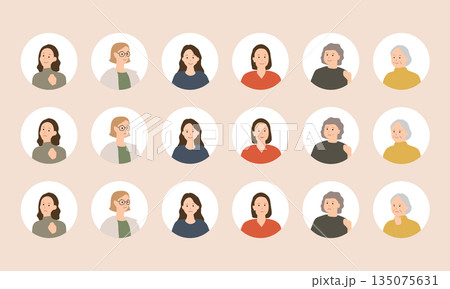 感情が伝わる大人の人物アイコンセット｜女性・高齢者あり	 135075631