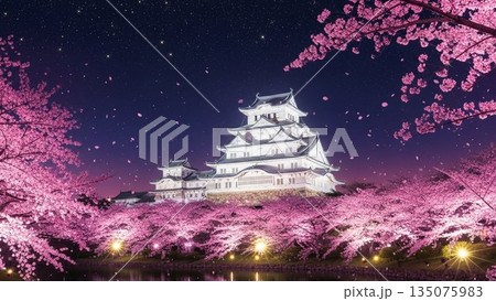 満開の桜の木イラスト 春の象徴的モチーフ 135075983