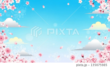 満開の桜の木イラスト 春の象徴的モチーフ 135075985