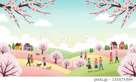満開の桜の木イラスト 春の象徴的モチーフ 満開の桜の木イラスト 春の象徴的モチーフ 135075994