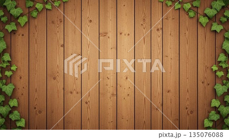 木目とアイビーが囲むナチュラルフレーム背景 135076088