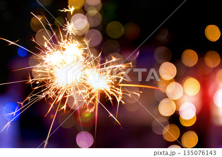 Chinese New Year, Spark light Fireworks and sparkles for prosperity and wealth, holiday event Chinese New Year, Spark light Fireworks and sparkles for prosperity and wealth, holiday event 135076143
