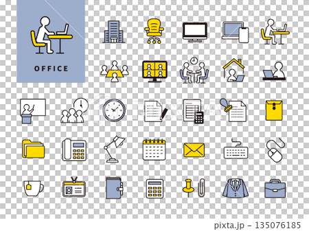 社内業務やデスクワークを表すオフィス用シンプルアイコンセット 135076185