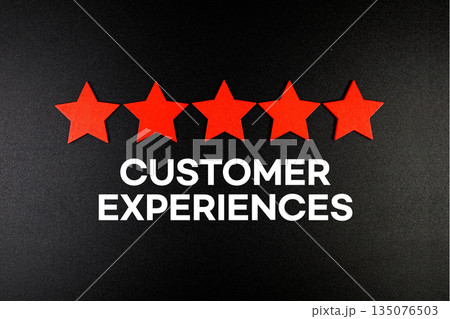 Customer Experiences text with five star on black background 135076503