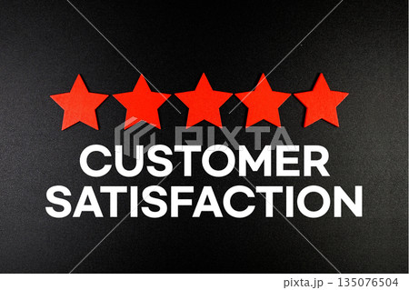 Consumer Satisfaction text with five star on black background 135076504