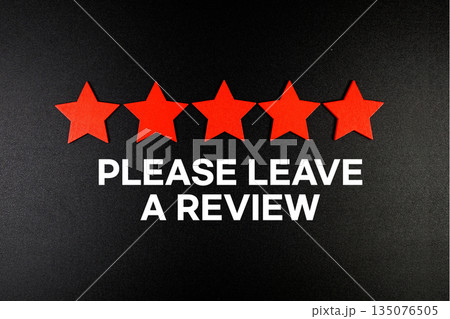 Please Leave A Review text with five star on black background 135076505