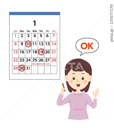 カレンダーにマークする女性 135077179