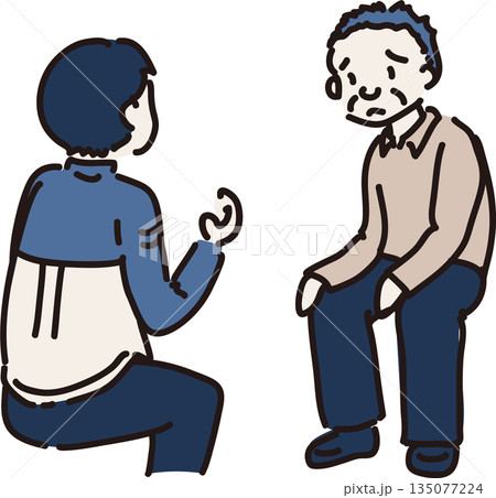 作業員の話を聞く困った顔の中高年のイラスト 135077224
