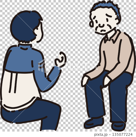 作業員の話を聞く困った顔の中高年のイラスト 135077224
