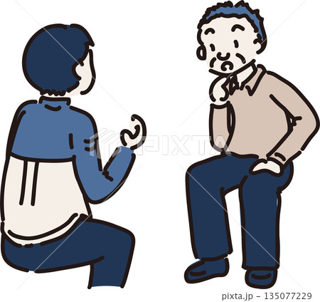 作業員の話を興味深く聞く中高年のイラスト 135077229