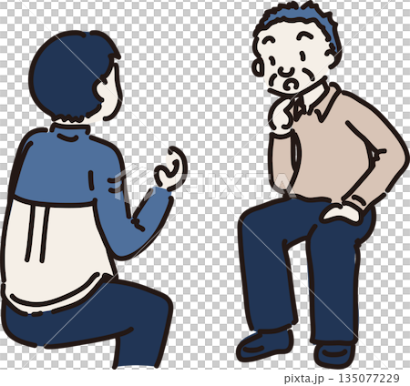作業員の話を興味深く聞く中高年のイラスト 135077229