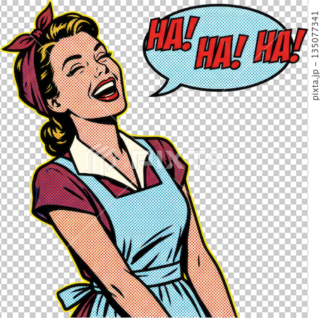 Retro housewife illustration in 1950s American comic style - laughing woman 135077341