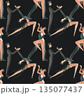 Dancing as a hobby for adults. ProAm in a dance studio. Seamless watercolor pattern for textile and fabric design for training dresses, bodysuits and suits. Merch for a dance studio. 135077437