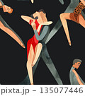 Couples on the parquet dancing La. Professional dancers on the performance. Seamless watercolor pattern for the design of the corporate identity of the brand of the dance school for adults. 135077446