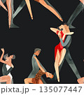 Couples on the parquet dancing La. Professional dancers on the performance. Seamless watercolor pattern for the design of the corporate identity of the brand of the dance school for adults. 135077447