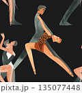 Couples on the parquet dancing La. Professional dancers on the performance. Seamless watercolor pattern for the design of the corporate identity of the brand of the dance school for adults. 135077448