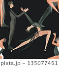 Couples on the parquet dancing La. Professional dancers on the performance. Seamless watercolor pattern for the design of the corporate identity of the brand of the dance school for adults. 135077451