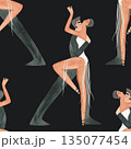 Couples on the parquet dancing La. Professional dancers on the performance. Seamless watercolor pattern for the design of the corporate identity of the brand of the dance school for adults. 135077454