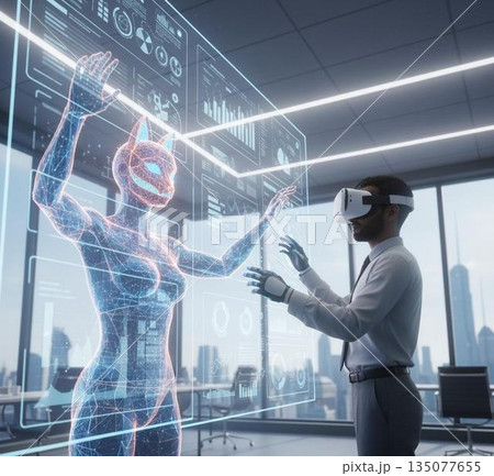 AIを活用して仕事をするビジネスマン AIを活用して仕事をするビジネスマン 135077655