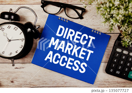 DMA Direct Market Access text with alarm clock and calculator on wooden background DMA Direct Market Access text with alarm clock and calculator on wooden background 135077727