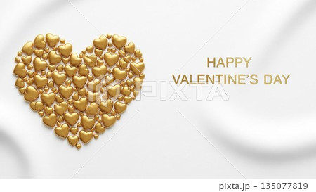 バレンタインを彩る立体風ハートと気球のデザイン背景 135077819