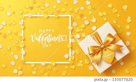 バレンタインを彩る立体風ハートと気球のデザイン背景 135077820