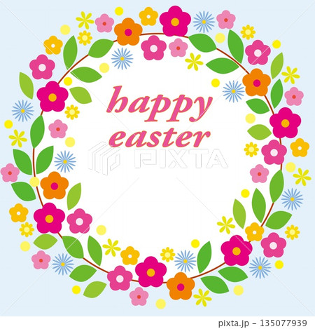 ハッピーイースター happy easter フレーム 花模様 白背景 ハッピーイースター happy easter フレーム 花模様 白背景 135077939