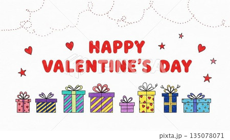 プレゼントが並ぶかわいいバレンタイン手描きイラスト プレゼントが並ぶかわいいバレンタイン手描きイラスト 135078071