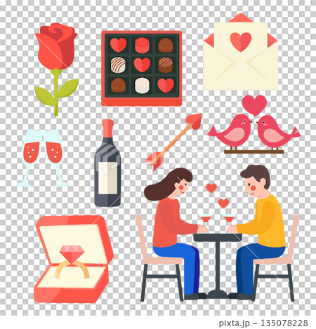 情人節愛情浪漫向量插圖套裝 135078228