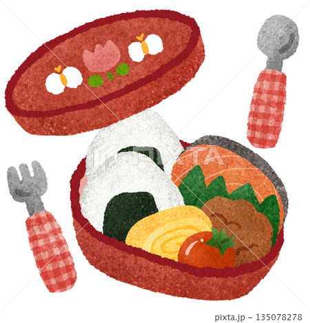 かわいいお弁当の手描きイラスト素材 135078278