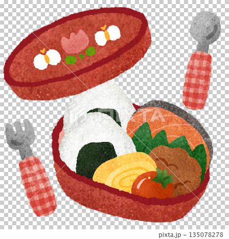 かわいいお弁当の手描きイラスト素材 135078278