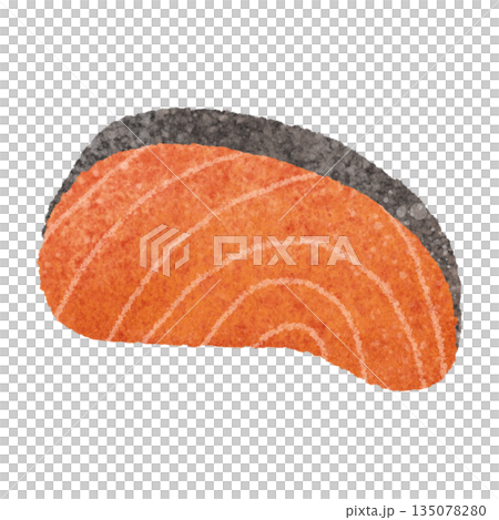可愛的烤鮭魚手繪插圖素材 135078280